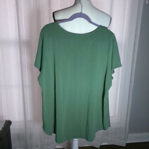 TAHARI Short Sleeve Scoop Neck Green Pima Cotton Tee Shirt 2XL - Picture 3 of 9